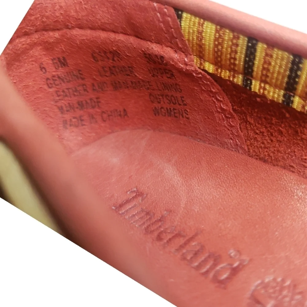 Timberland Coral Red Leather Wedge Heel Boat Shoes Size 6.5M